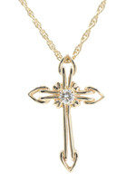 Estate 0.20 ctw Round Diamond Solitaire Cross Pendant on 30" 14KT Necklace 8.3g