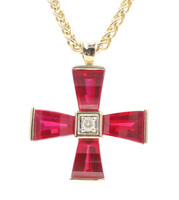 Fancy Cut Lab-Created Ruby & Natural Diamond 10KT Gold Cross on 10KT Wheat Chain