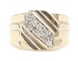 Men's Diagonal 0.30 Ctw Round Diamond 10KT Yellow Gold Geometric Statement Ring