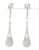 10KT White Gold 1/2 cttw Round Diamond 1.5" Long Tear Drop Dangle Earrings 3.2g