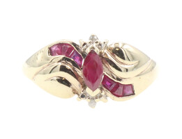 0.50 ctw Marquise & Princess Cut Ruby 10K Yellow Gold Diamond Accent Estate Ring