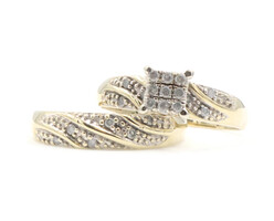 0.35 ctw Round Diamond Cluster Square Cluster 10KT Yellow Gold Wedding Ring Set