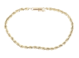 Classic High Shine 14KT Yellow Gold 3.2mm Rope Chain Bracelet 7" - 5.63 Grams 