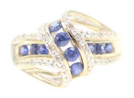 Channel-Set 0.58 Ctw Lab-Created Sapphire 10KT Gold Knot Ring w/ Diamond Accents