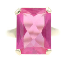 Solitaire 11.35 Ct Lab-Created Pink Sapphire 14KT Yellow Gold Cocktail Ring 6.3g