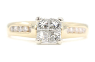 0.76 Ctw Princess & Channel-Set Round Diamond 14KT Gold Engagement Ring Size 10