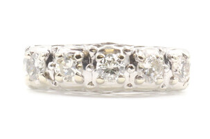 Estate 14KT White Gold 5 Stone 0.55 ctw Round Diamond Anniversary Band Ring 2.6g