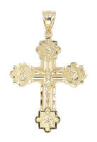Estate 10KT Yellow Gold Diamond-Cut Sacred Family Crucifix Pendant 2.2" - 5.5g