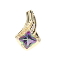 10KT Yellow Gold 3.20 ctw Princess Cut Mystic Topaz & 0.10 ctw Diamond Pendant 