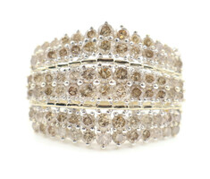 Estate 2.20 ctw Round Champagne Diamond 10KT Yellow Gold Multi-Row Pyramid Ring