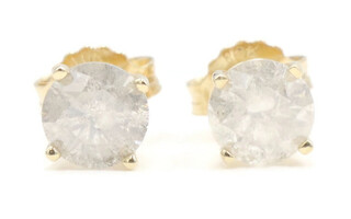 Solitaire 0.90 Ctw Round Cut Diamond 10KT Yellow Gold 5.9mm Stud Earrings by SK9