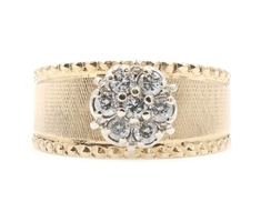 0.35 ctw Round Diamond Flower Cluster 14KT Yellow Gold Wide Women's Estate Ring