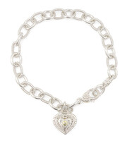 Judith Ripka Sterling Silver & 18KT Gold Heart Charm Diamond Accent Bracelet 7"
