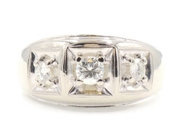 0.53 ctw Round Diamond Three Stone 14KT White Gold Men's Estate Ring - 6.5g 