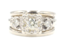 Soldered 3-Stone 0.48 Ctw Round Diamond 14KT White Gold Wedding Ring Set 6.6g