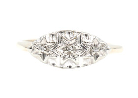 Antique-Style 10KT Two-Tone Gold 0.03 Ctw Single-Cut Diamond Triple Star Ring