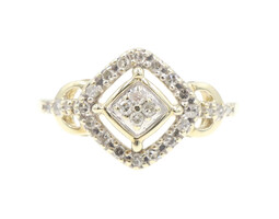 Women's 0.40 Ctw Single-Cut Diamond Cluster 10KT Yellow Gold Square Halo Ring 2g