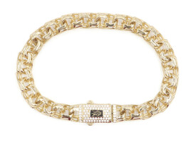 14KT Yellow Gold 8" 8mm Wide Hollow Curb Link Bracelet with Round CZ Clasp - 15g