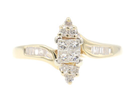 0.60 Ctw Princess, Baguette & Round Cut Diamond 14KT Gold Bypass Engagement Ring