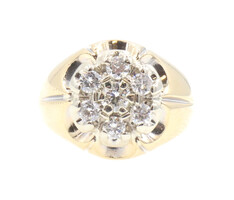 Men's 1.15 Ctw Round Diamond 7-Stone Cluster 14KT Yellow Gold Statement Ring MW