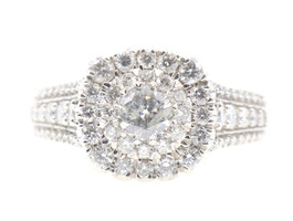 2.05 ctw Square Halo Round Diamond Double Halo 14KT White Gold Engagement Ring