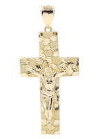 Large 2.9" 10KT Yellow Gold Crucifix High Shine Nugget Style Cross Pendant 7.6g