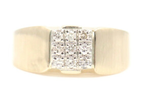 Men's Satin Finish 14KT Yellow Gold 0.26 Ctw Round Diamond Square Cluster Ring