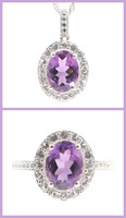 Women's Synthetic Amethyst & CZ Sterling Silver Ring, Pendant and Necklace Set