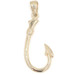 14KT Yellow Gold Detailed 1.2" Long Fishing Hook 3D Gold Hook Necklace Pendant 