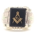 Men's Estate 10KT Yellow Gold Compass 2.35 ctw Cabochon Black Onyx Masonic Ring