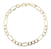 Classic 10KT Yellow Gold 6.4mm Wide Hollow Figaro Chain Bracelet 8 3/4" - 4.72g