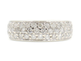 Women's 3-Row 14KT White Gold 1.35 Ctw Round Diamond Pave Cluster Estate Ring