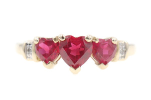 0.95 Ctw Heart Cut Lab-Created Ruby & Natural Diamond 10KT Yellow Gold Ring LGL