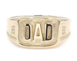 Estate 10KT Yellow Gold 0.01 Ctw Single-Cut Diamond "Dad" Father's Signet Ring