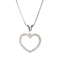 10KT White Gold 0.32 ctw Round Diamond Heart Pendant on 18" Gold Necklace 1.9g