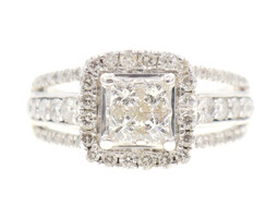 1.70 ctw Princess & Round Cut Diamond Halo 14KT White Gold Engagement Ring 6.9g