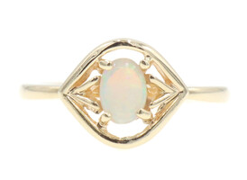 Unique 0.14 Ct Solitaire Natural Opal 10KT Yellow Gold Open Eye Motif Ring 2.1g
