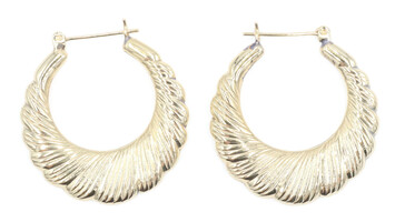 Women's Estate 1.3" 14KT Yellow Gold Creole Round Ribbed Polished Hoop Earrings
