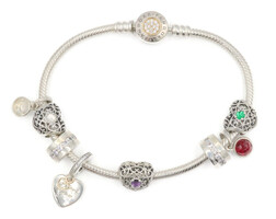 Women's 7" Pandora Sterling Silver Charm Bracelet with 8 Charms - 29g