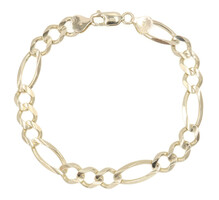 High Shine 10KT Yellow Gold 8mm Wide Classic Hollow Figaro Chain Bracelet 8" 11g