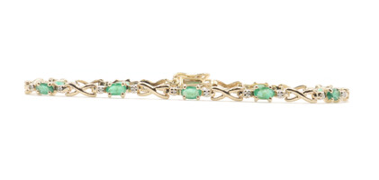 1.00 ctw Oval Green Emerald & 0.20 ctw Diamond 10KT Yellow Gold Tennis Bracelet