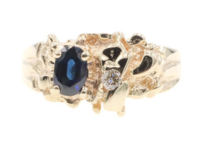 0.55 Ctw Natural Sapphire & Diamond Accent 10KT Gold Retro-Style Nugget Ring CI