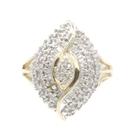 Fancy 0.50 Ctw Round & Baguette Diamond 10KT Gold Marquise Cluster Ring JTW - 4g