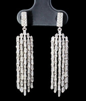 1.00 ctw Baguette & Round Diamond 10KT White Gold Chain Dangle Drop Earrings 