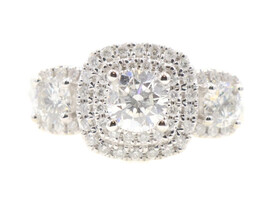2.58 ctw Round Diamond Past Present Future 14KT White Gold Halo Engagement Ring