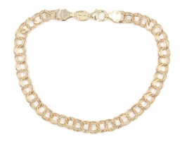 Estate 7" Double Link 14KT Yellow Gold High Shine 5mm Wide Charm Bracelet 4.13g