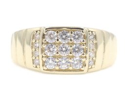 Men's Round CZ Square Cluster 10KT Yellow Gold Ribbed Statement Ring by NG 4.17g
