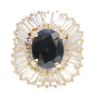 Women's 2.10 Ct Lab-Created Sapphire & CZ 14KT Yellow Gold Ballerina Ring 7.6g