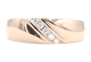 Diagonal Channel-Set 0.15 Ctw Round Diamond 10KT Rose Gold Wedding Band Ring MGW