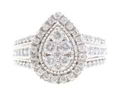 1.32 ctw Round Diamond Pear Halo Cluster 10KT White Gold Engagement Ring - 5.9g